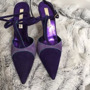 Purple suede T ankle strap dress shoes